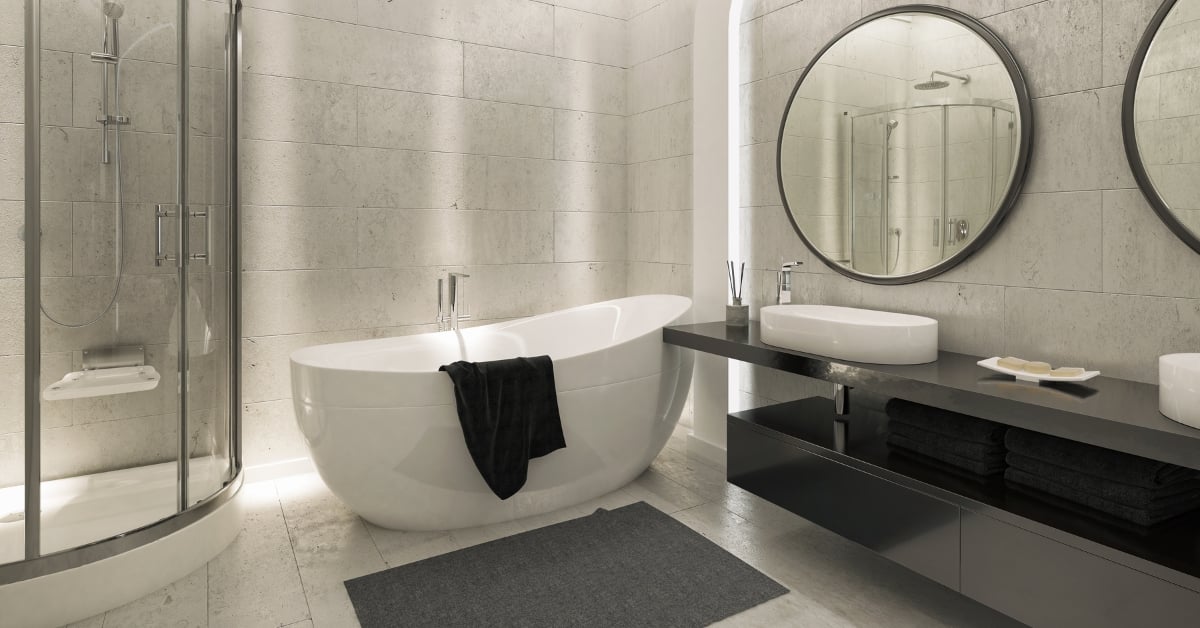 Small guest bathroom transformed with stone shower panel upgrade