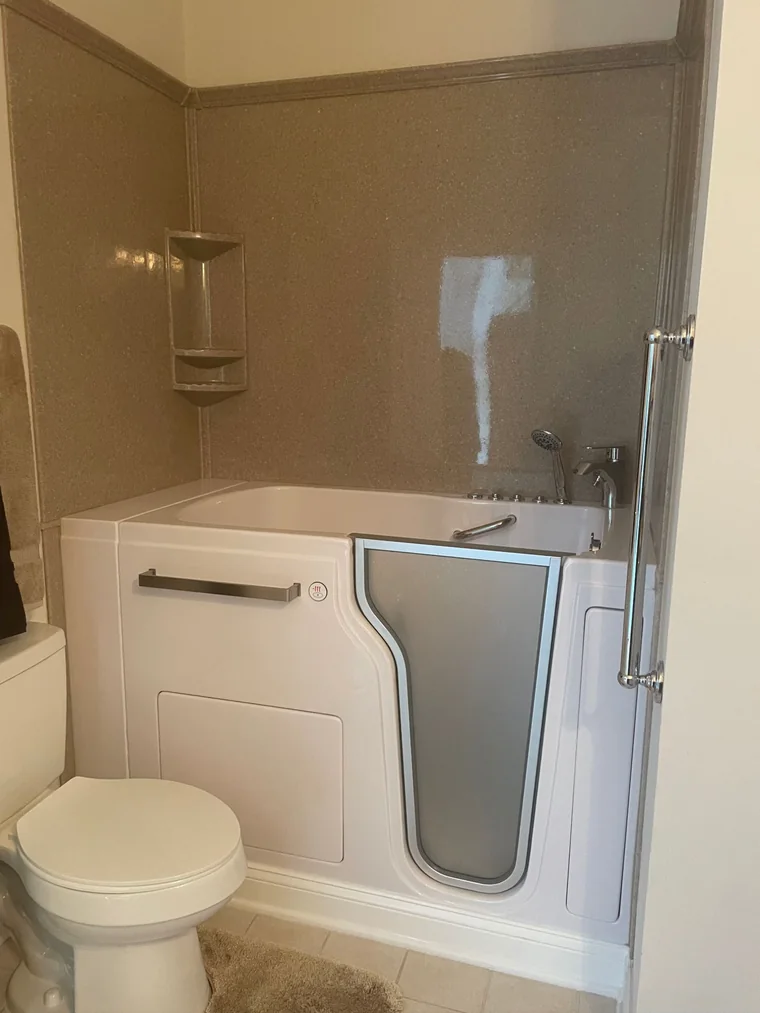 Accessible walk-in tub with a sealed door after installation